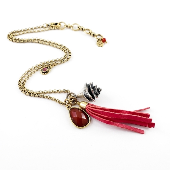 Lucky Brand boho necklace - pendants with leaves and flowers - green and pink - Picture 9 of 16